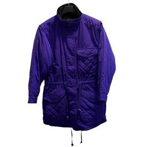 Eddie Bauer Goose Down Womens Purple Quilted Jacket M Outdoor Pockets Zip Front